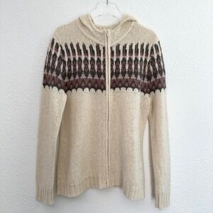 REI Fair Isle Full Zip Sweater Women XL Cream Wool Blend Gorpcore Cozy Cabin